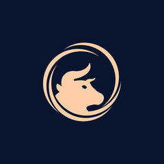 Circle bull animal vector logo design . icon logo . silhouette logo 