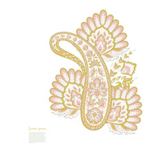 Paisley isolated. Card with paisley isolated for design. Floral vector pattern. Embroidery floral vector pattern