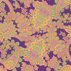 Fototapeta na wymiar Floral fabric background with paisley ornament. Seamless vector pattern