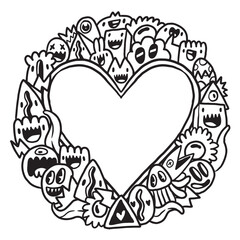 Cute monster Valentine doodle frame 
