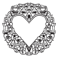 Cute monster Valentine doodle frame 
