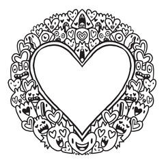 Cute monster Valentine doodle frame 