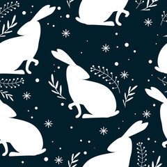Pattern with white rabbits