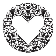 Cute monster Valentine doodle frame 