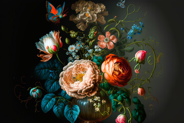 Beautiful multicolor floral still life  illustration