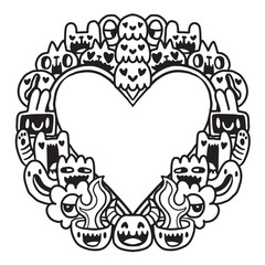 Cute monster Valentine doodle frame 