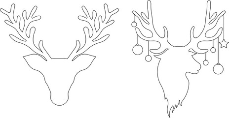 vector sketch of a christmas deer head silhouette illustration for kids coloring