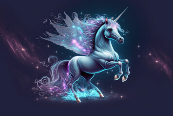 Naklejka na ściany i meble Adorable and Enchanting: Meet the Galloping Cute Magical Unicorn - A Mythical Creature Full of Magic and Wonder