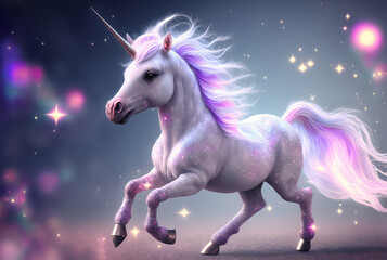 Naklejka na ściany i meble Adorable and Enchanting: Meet the Galloping Cute Magical Unicorn - A Mythical Creature Full of Magic and Wonder