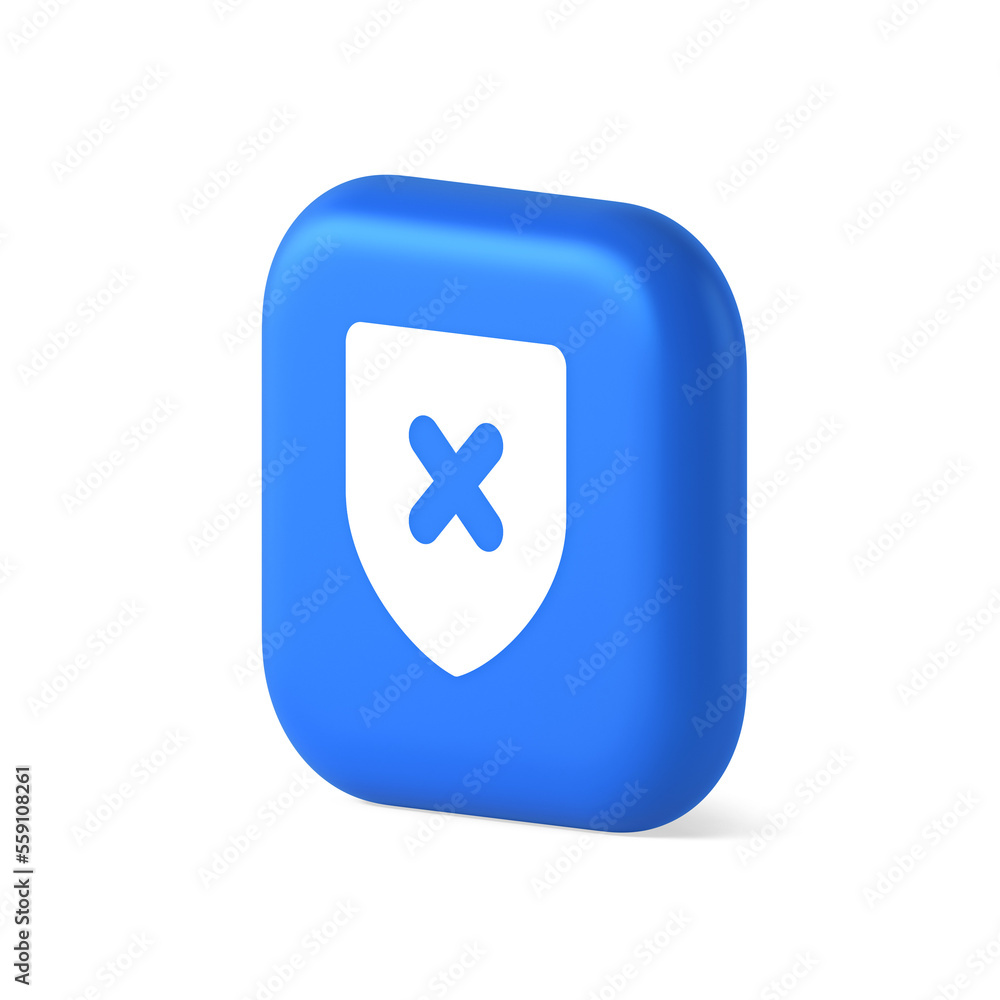 Poster decline shield button cross mark wrong unsend defense virtual guard 3d realistic isometric icon