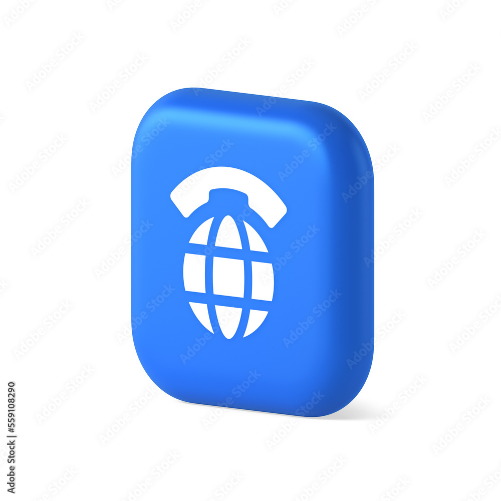 Poster global communication internet call connection button planet with handset 3d realistic isometric icon