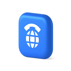 Global communication internet call connection button planet with handset 3d realistic isometric icon