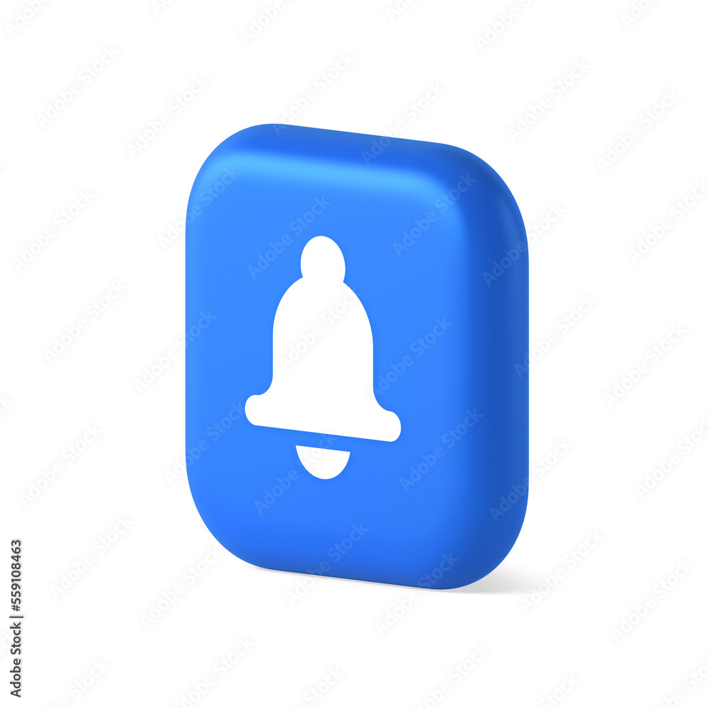 Poster bell ring audio sound button signal push reminder cyberspace interface notification 3d isometric ico