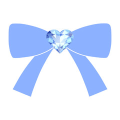宝石付きのかわいい青色のリボン単体イラスト