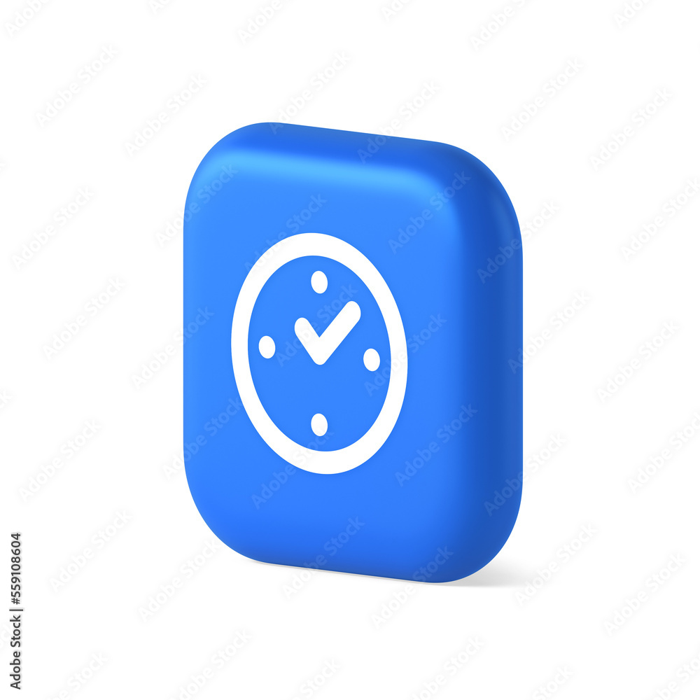 Poster Watch time control button alarm clock deadline checking web app design 3d realistic isometric icon