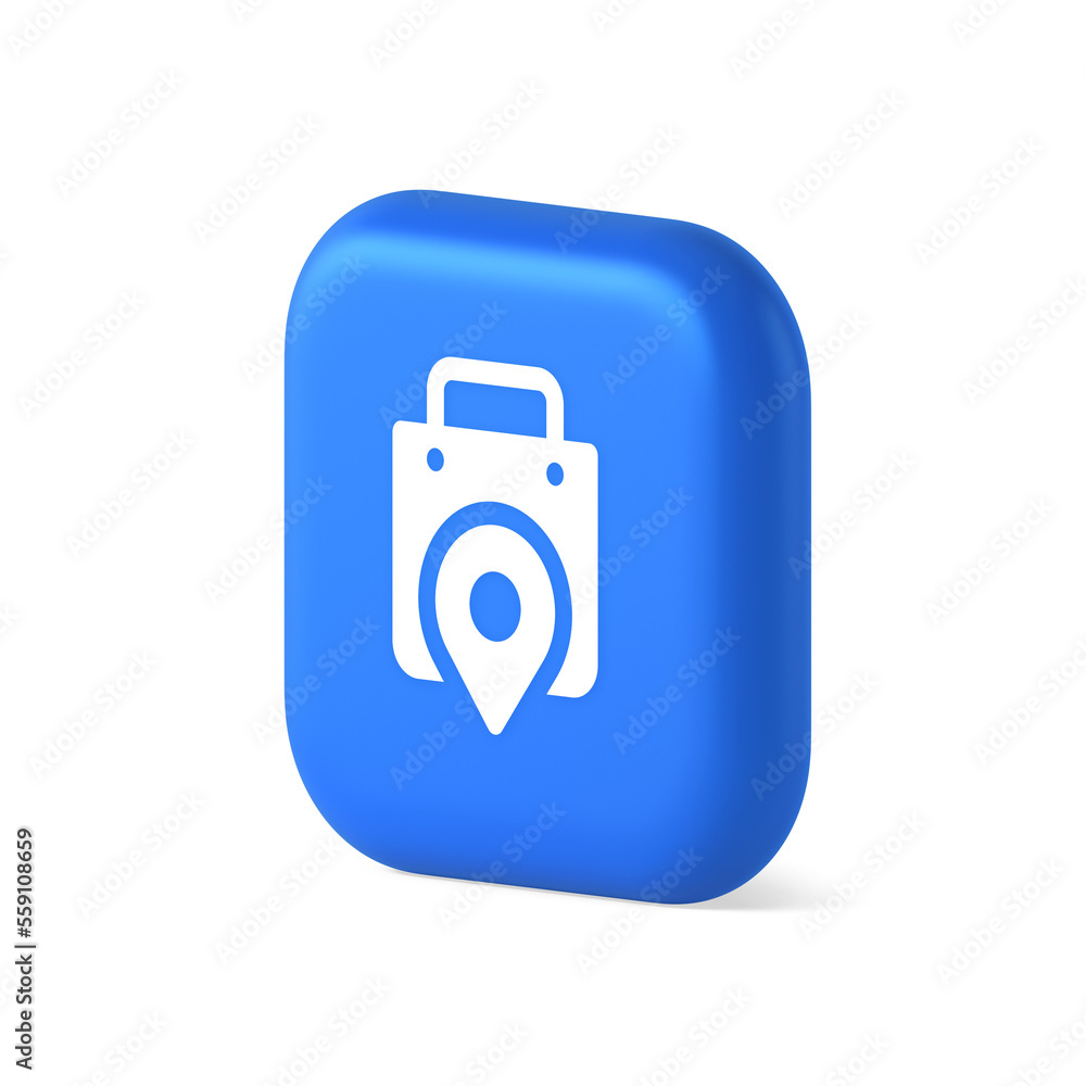 Poster shop location map pin with shopping bag button web app design realistic isometric icon
