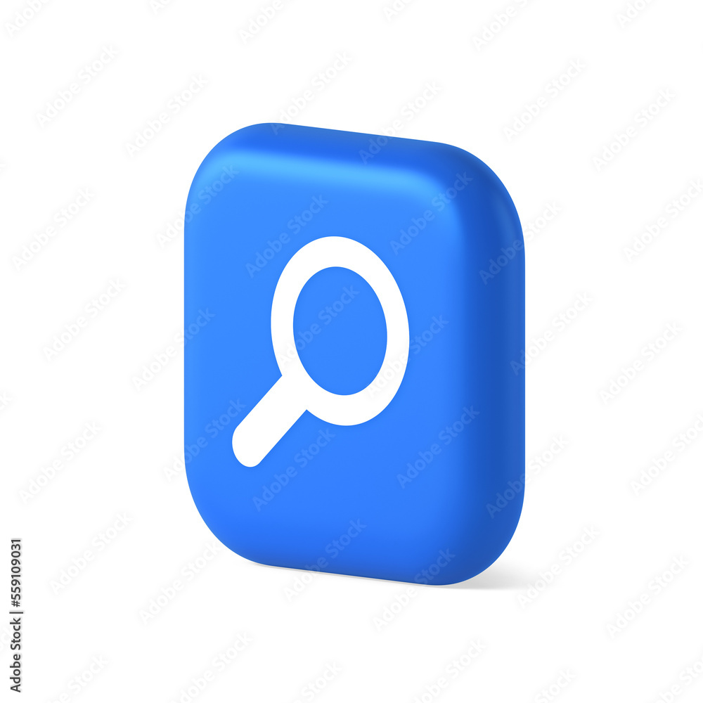 Poster browsing internet searching button magnifying glass analyzing information 3d realistic isometric ico