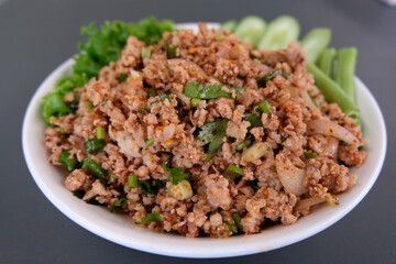 Thai food, spicy minced pork salad (Larb Moo)