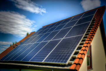 Solarpanele f&uuml;r erneuerbarer Energie auf dem Dach.