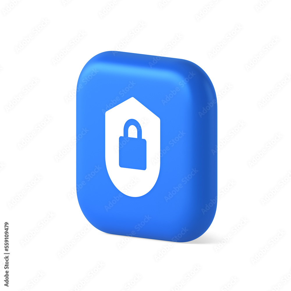 Poster lock shield security button privacy blocked password service web app 3d realistic isometric icon