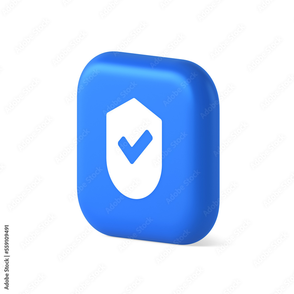 Poster done checkmark shield button success protection approved password web app 3d realistic isometric ico