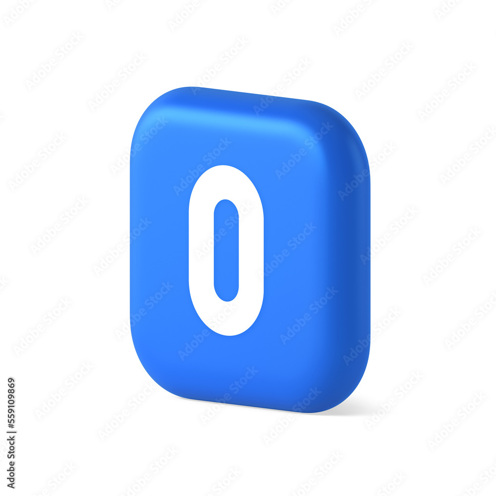 Poster Zero character number button digital sign for math counting cyberspace communication 3d isometric icon