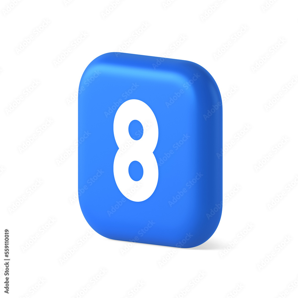 Poster Eight number blue button mathematic counting calculator web application 3d realistic isometric icon