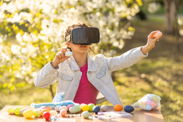 teenage girl with easter egg VR set on his head