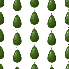 Seamless pattern with green avocado. Vector illustration isolated on white background.