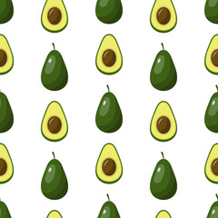 Seamless pattern with green avocado. Vector illustration isolated on white background.