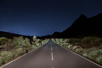 Subtle Stars Above the Highway at Boca Tauce, Teide National Park
