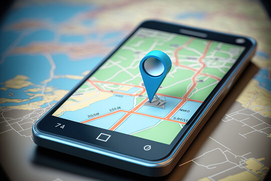 Smartphone and gps icon with map. Technology and transportation concept. Generative AI