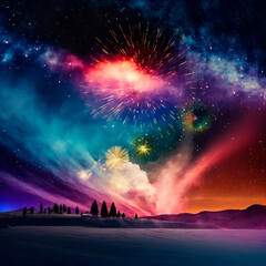 Fototapeta na wymiar Bright night sky with fireworks. High quality illustration
