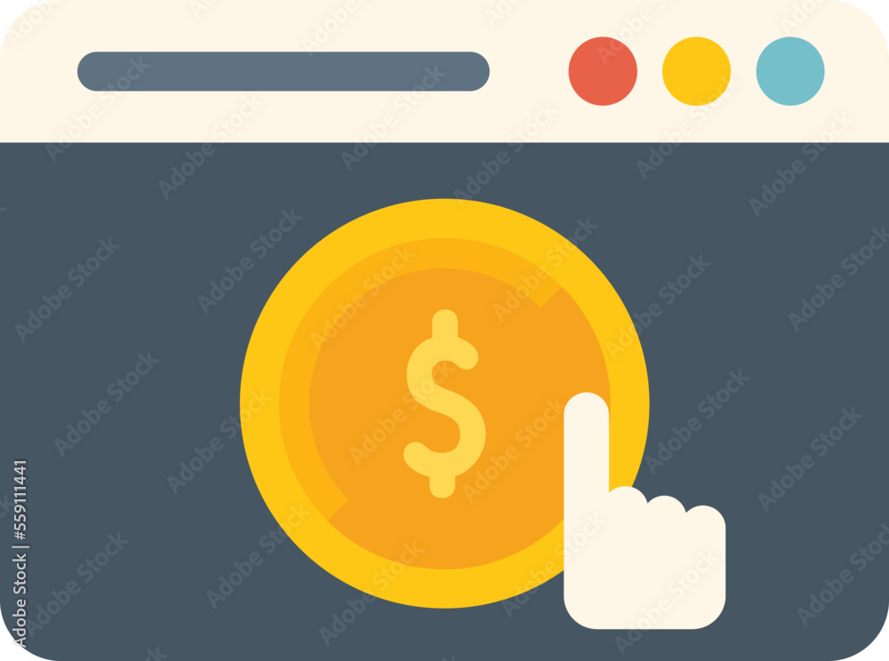Poster web click monetize icon flat vector. mobile strategy. media report isolated