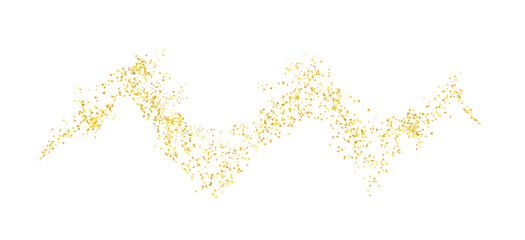 Zigzag, squiggle plume golden abstract grainy texture, crumbs for background or backdrop. Gold dust. Sand particles grain. Jewelry, carefully placed by hand. Jewel confetti. Vector