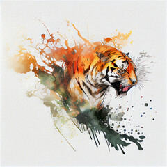 Tiger splash watercolor painting - generative ai
