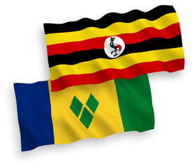 Flags of Saint Vincent and the Grenadines and Uganda on a white background