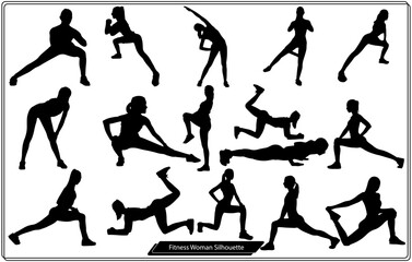Set of Fitness woman Vector silhouettes Bundle
