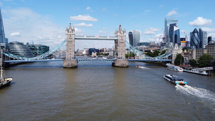 Obraz premium Tower bridge city of London summer Drone, Aerial, view from air, birds eye view,