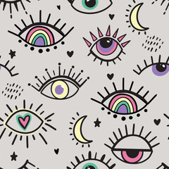 Seamless pattern with  eyes and lashes. Texture background. Wallpaper for teenager girls. Women's fashion style
