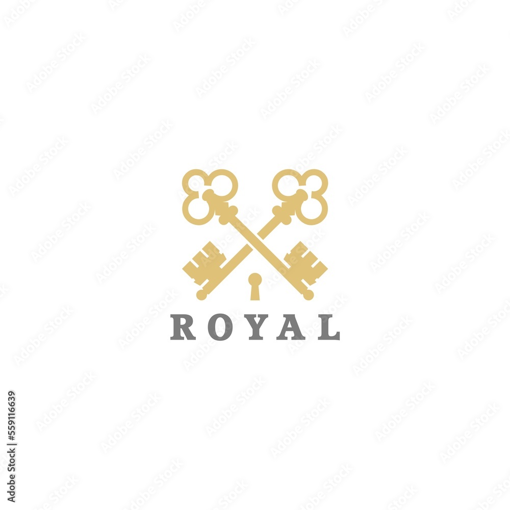 Wall mural Royal gold key icon. Modern real estate logo template isolated on white background