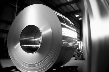 Large aluminium steel roll in the factory.
