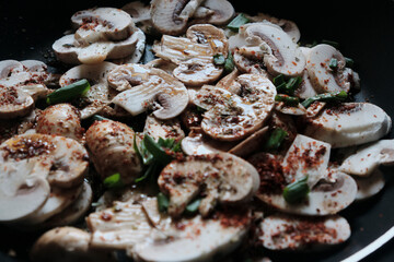 grilled meat with mushrooms