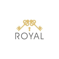 Obraz premium Royal gold key icon. Modern real estate logo template isolated on white background