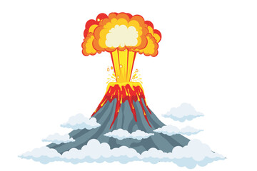 Vector illustration of an erupting volcano. Volcano erupting isolated. Volcanic natural disasters erupt with hot lava