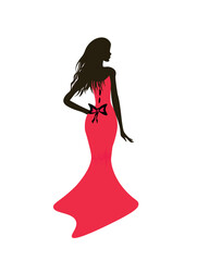 silhouette of a girl. Luxurious woman silhouette in red dress, vector. Logo for beauty salons, stylish boutiques. Silhouette of the fashion girl