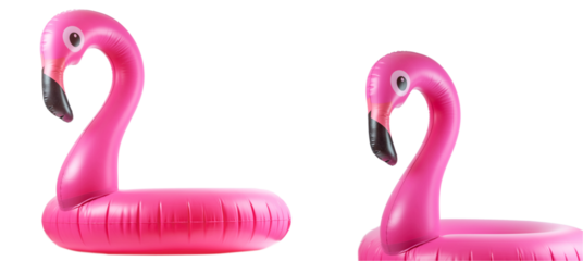 Summer fun. Pink pool inflatable flamingo for summer beach isola
