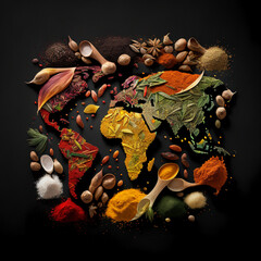 spices of the world on a black background