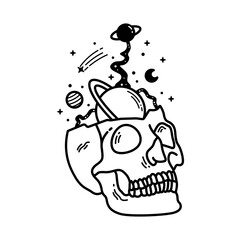 Monoline Badge Tattoo Skull Space