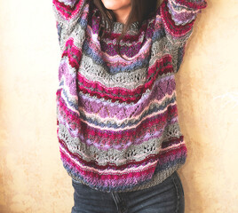 Handmade knitted winter sweater ,woman in knitted clothes